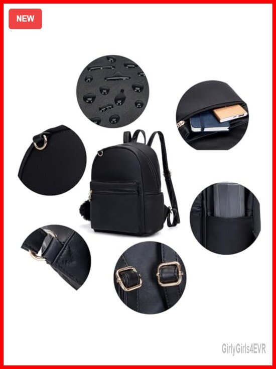 10 Inch Mini PU Backpack with D-Ring & Removable Fluffy Ball Charm for Women main image 4